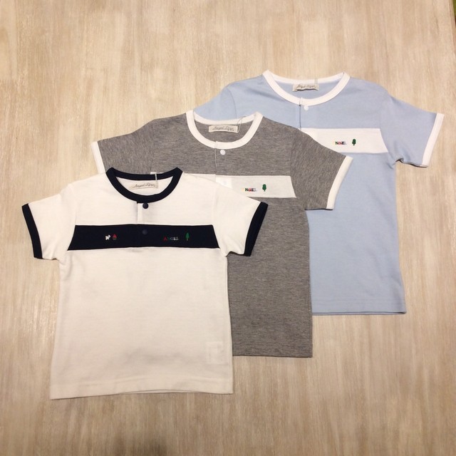 日本製 ベビー服 刺繍付き ヘンリーネック Tシャツ